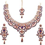 Touchstone Indian Bollywood Gorgeous intricate Workmanship Sparkling White Colorful Rhinestone crystal wedding Designer Jewelry Necklace Set In Gold And Silver Tone For Women.